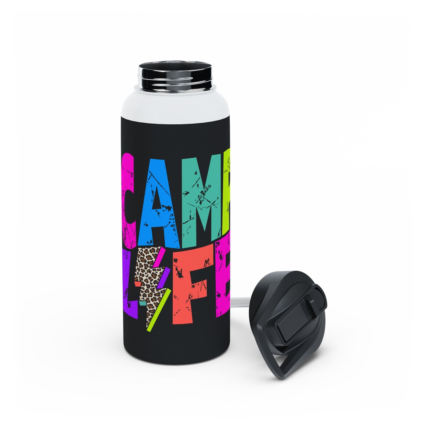 Camp Life Neon Stainless Steel Water Bottle - BLACK