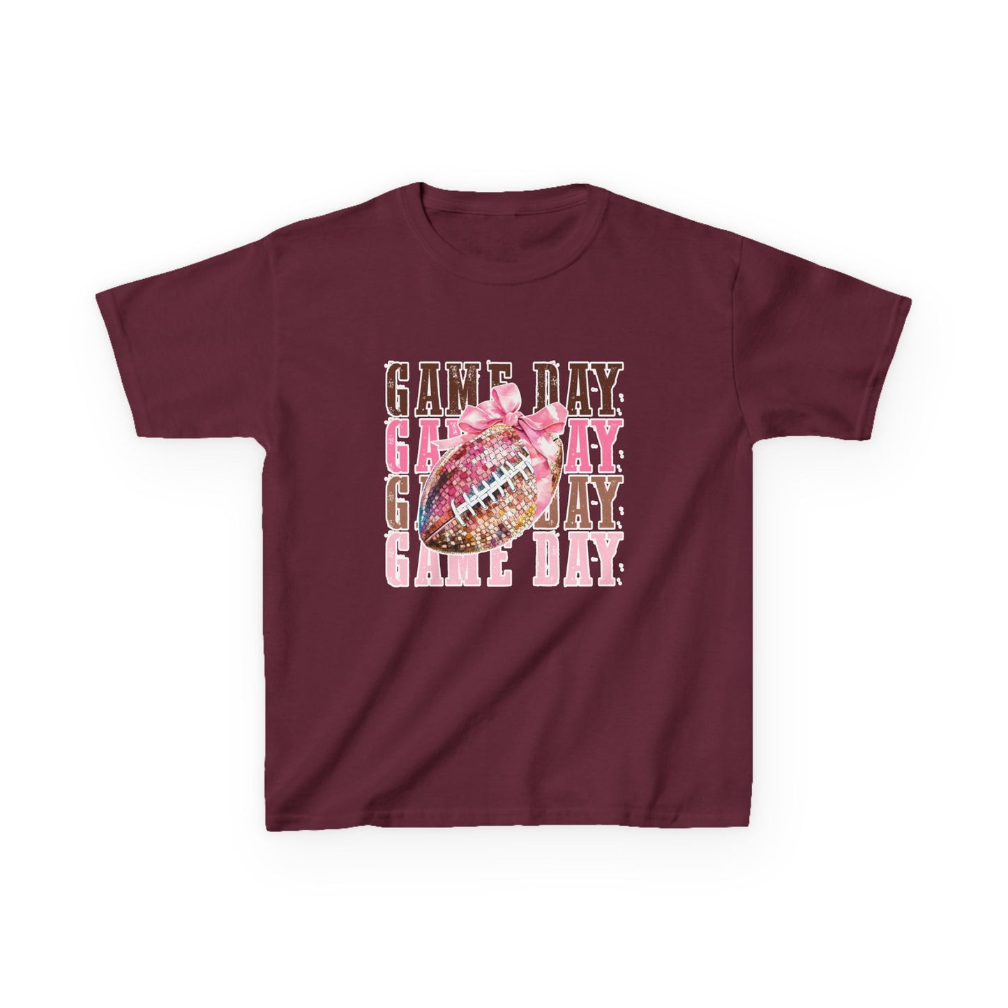 Kids Game Day T‑Shirt — Pink Glitter Football Design