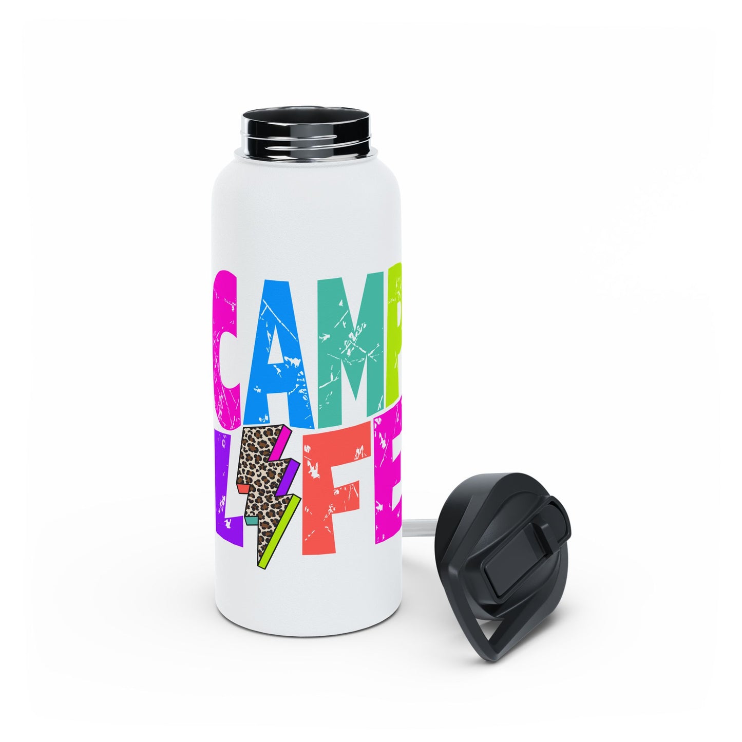 Camp Life Neon Stainless Steel Water Bottle - BLACK