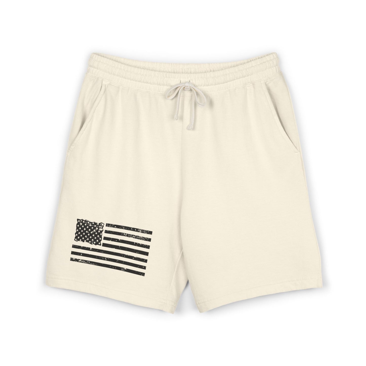 American Flag Fleece Sweat Shorts — Lightweight Garment-Dyed Lounge Shorts