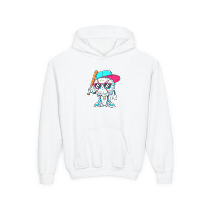 Youth Double Sided Baseball Hoodie — Colorful Dripping Ball & Cool Batter Graphic