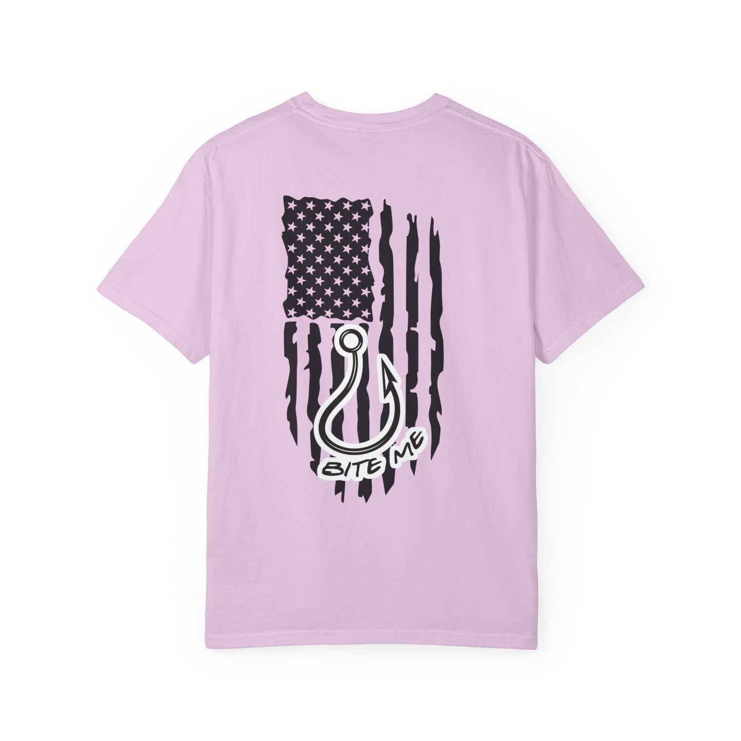 Fishing Hook Flag T-Shirt — "Bite Me" Back Graphic