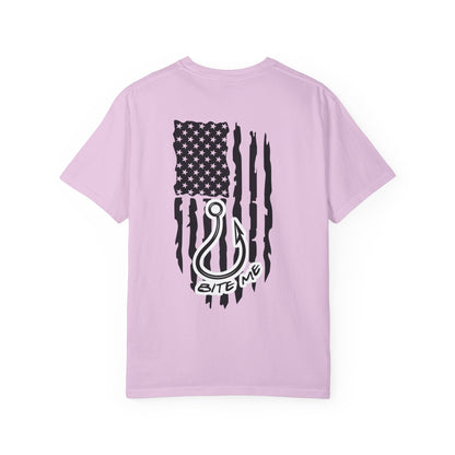 Fishing Hook Flag T-Shirt — "Bite Me" Back Graphic