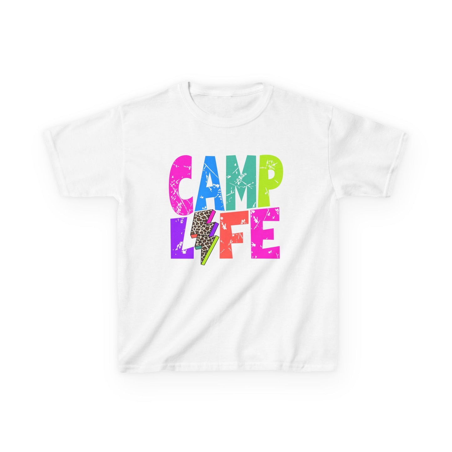 Kids T-Shirt "CAMP LIFE" Bright Rainbow Lightning Camp Tee