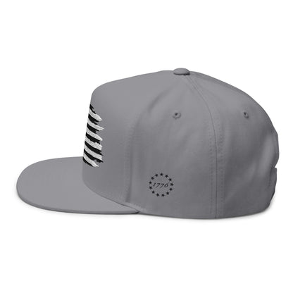 American Flag Flat Bill Cap — Distressed Embroidered USA Snapback