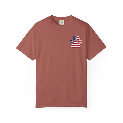Patriotic Messy Bun T-Shirt — American Flag Bandana & Sunglasses