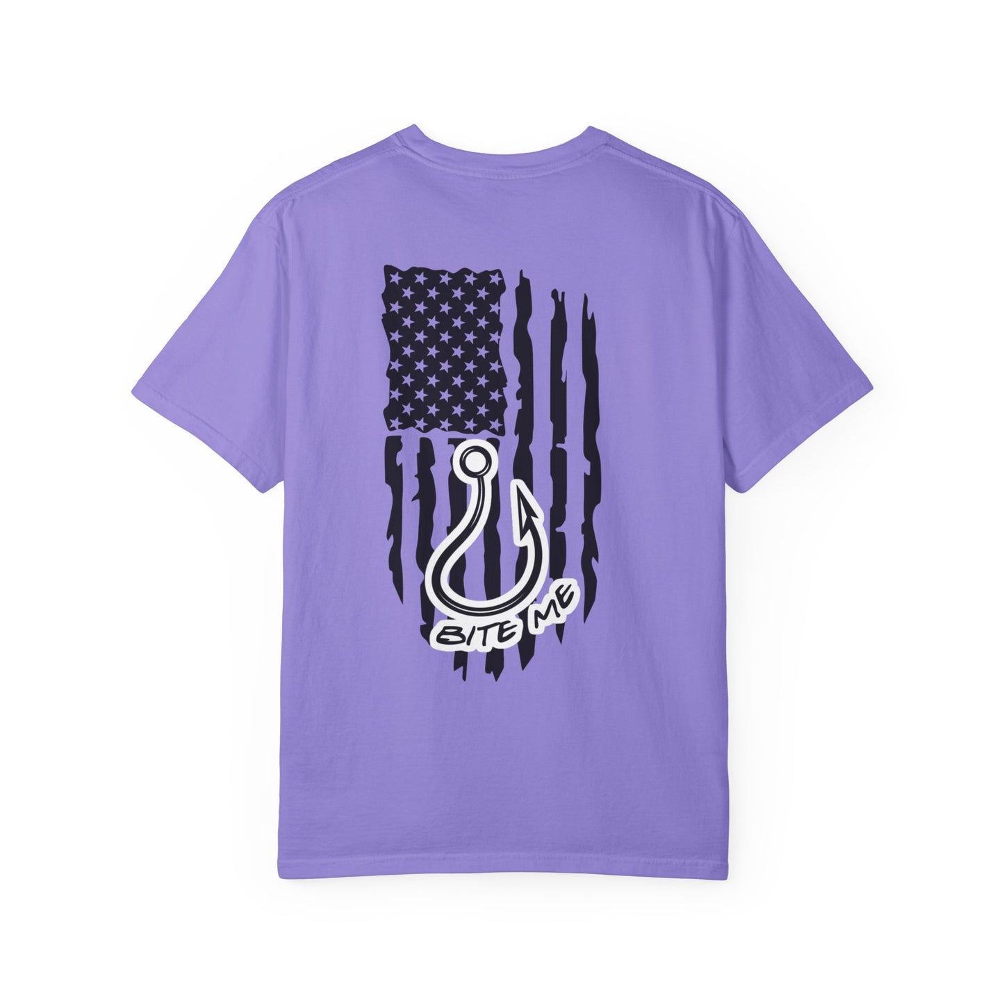 Fishing Hook Flag T-Shirt — "Bite Me" Back Graphic
