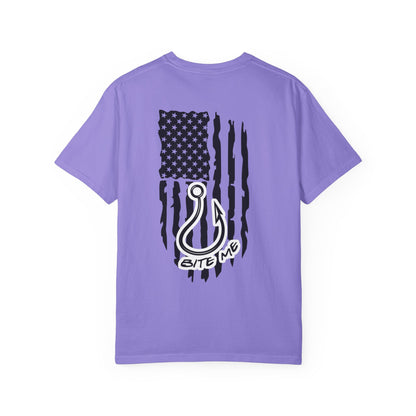 Fishing Hook Flag T-Shirt — "Bite Me" Back Graphic