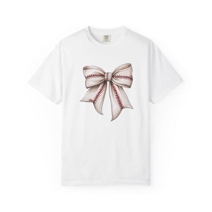 Baseball Stitch Bow T-Shirt — Cute Sports Ribbon Graphic Tee