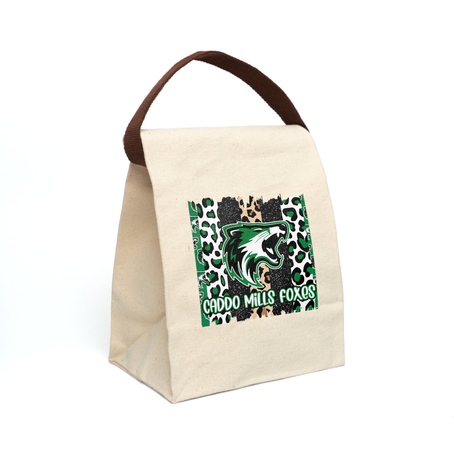 Caddo Mills Foxes Leopard Print Canvas Lunch Bag with Strap