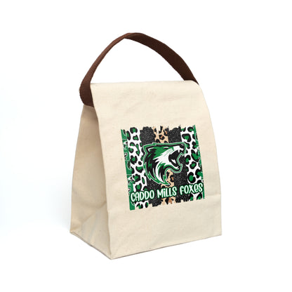Caddo Mills Foxes Leopard Print Canvas Lunch Bag with Strap