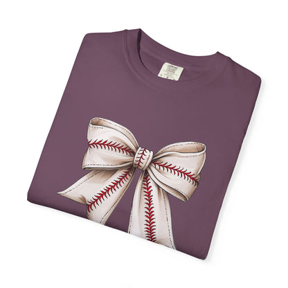 Baseball Stitch Bow T-Shirt — Cute Sports Ribbon Graphic Tee