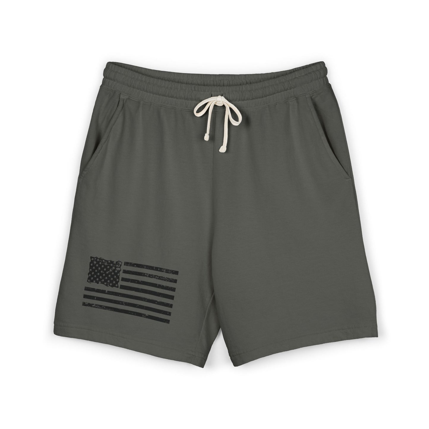 American Flag Fleece Sweat Shorts — Lightweight Garment-Dyed Lounge Shorts