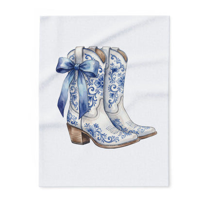 Blue Floral Cowboy Boots Fleece Blanket