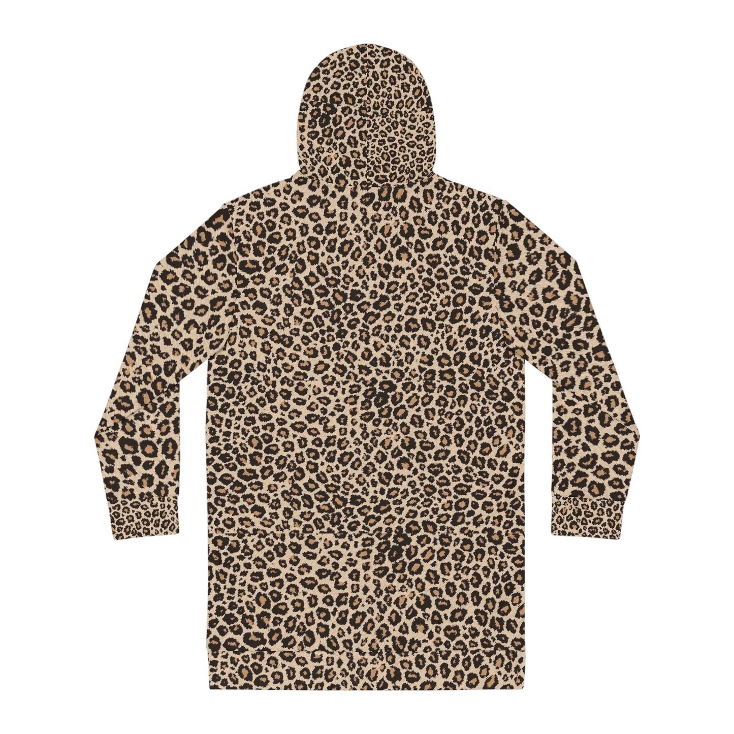Leopard Print Hoodie Dress — Women's Cozy AOP Hooded Sweatshirt Dress