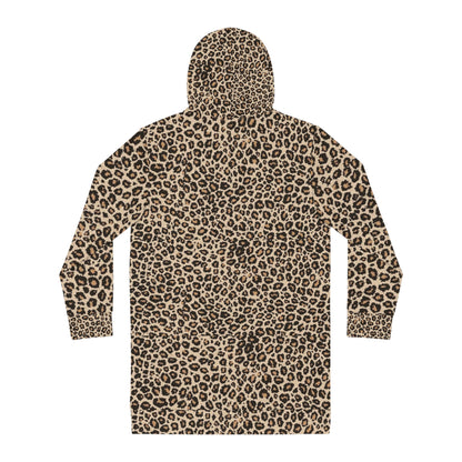 Leopard Print Hoodie Dress — Women's Cozy AOP Hooded Sweatshirt Dress