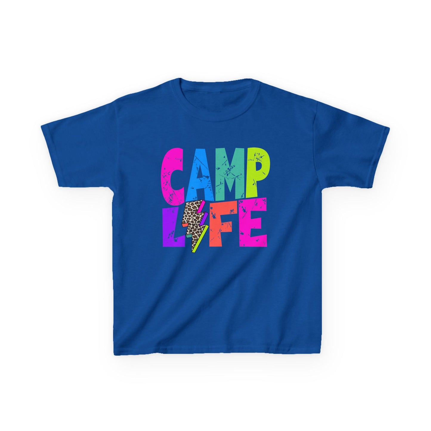 Kids T-Shirt "CAMP LIFE" Bright Rainbow Lightning Camp Tee