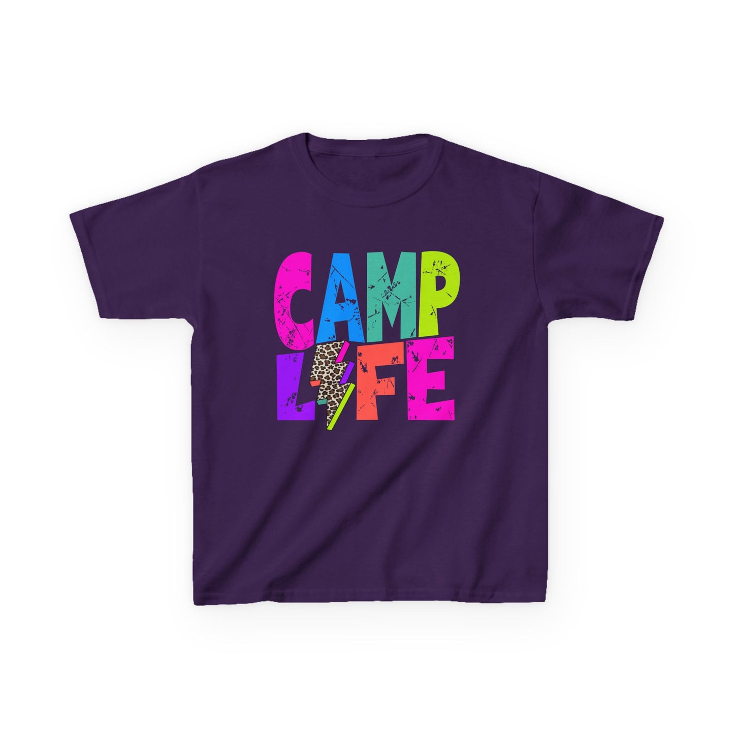 Kids T-Shirt "CAMP LIFE" Bright Rainbow Lightning Camp Tee