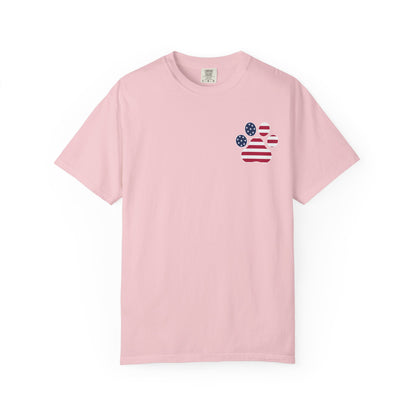Patriotic Messy Bun T-Shirt — American Flag Bandana & Sunglasses