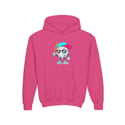 Youth Double Sided Baseball Hoodie — Colorful Dripping Ball & Cool Batter Graphic