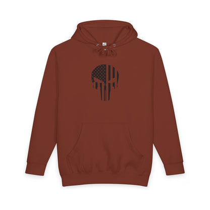 American Flag Skull Hoodie — Distressed Patriotic Pullover