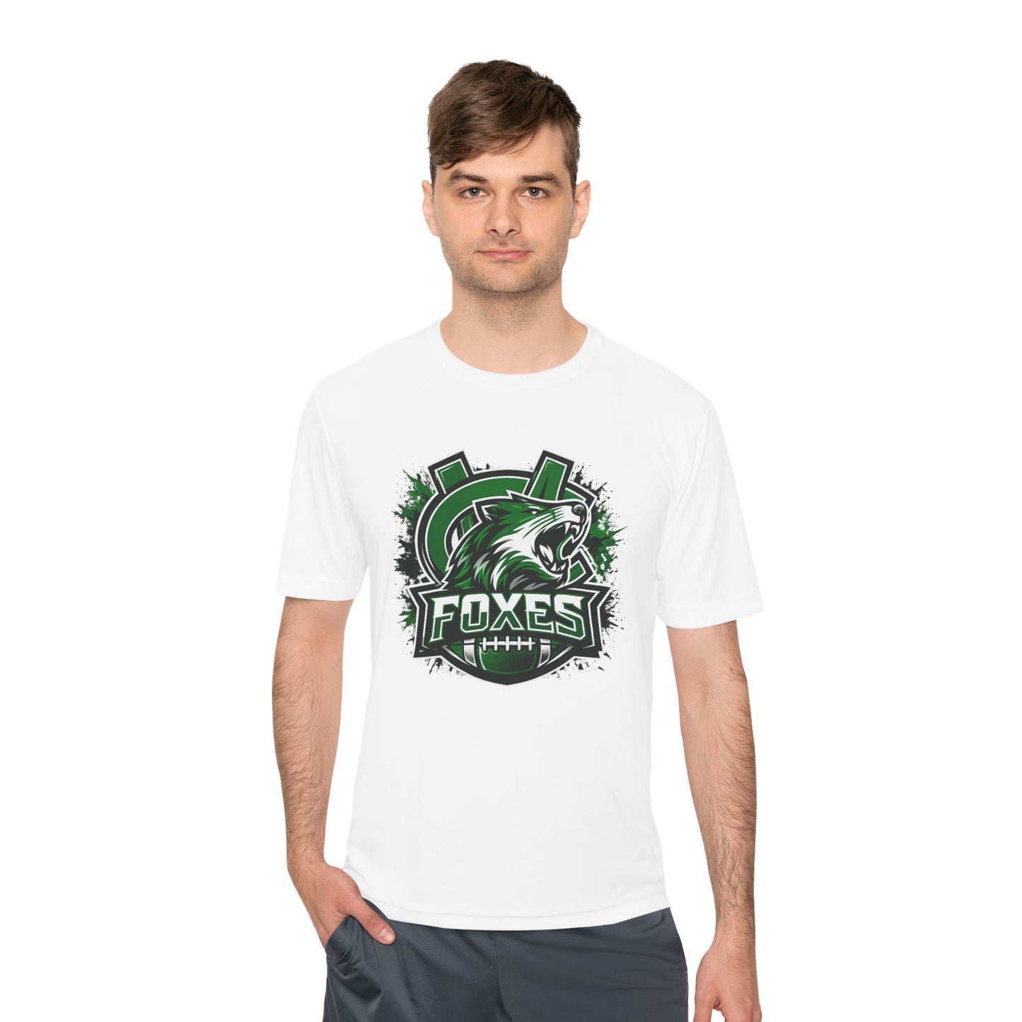 Foxes Sports Logo Tee — Green Grunge Football Team Shirt