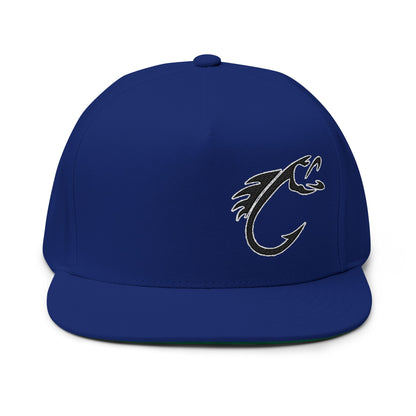 Embroidered Fish Hook Flat Bill Cap – Fishing Logo Snapback Hat