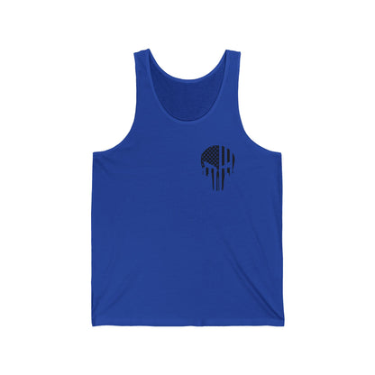 American Flag Skull Tank Top — Distressed Patriotic USA Sleeveless Tee