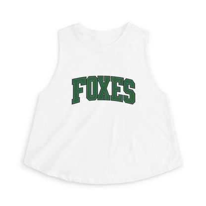 Foxes Crop Top — Women's Athletic Tank Top with Green Collegiate Logo