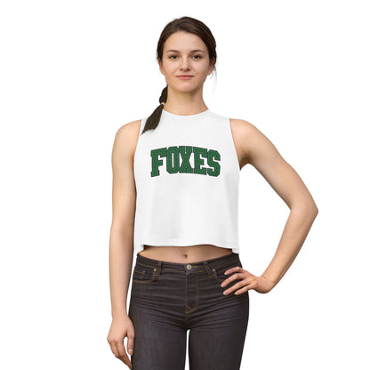 Foxes Crop Top — Women's Athletic Tank Top with Green Collegiate Logo