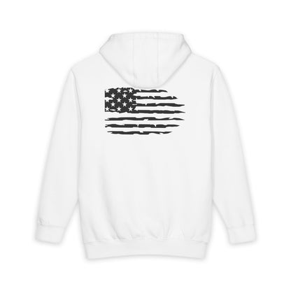 American Flag Skull Hoodie — Distressed Patriotic Pullover