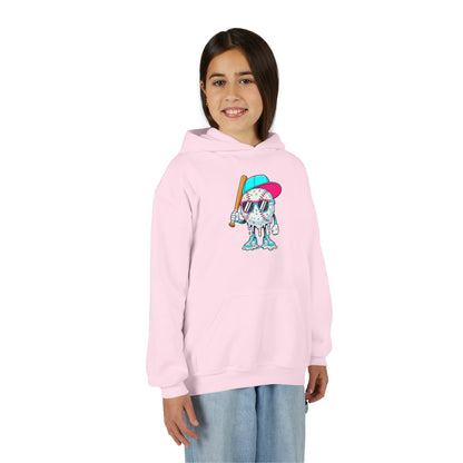 Youth Double Sided Baseball Hoodie — Colorful Dripping Ball & Cool Batter Graphic