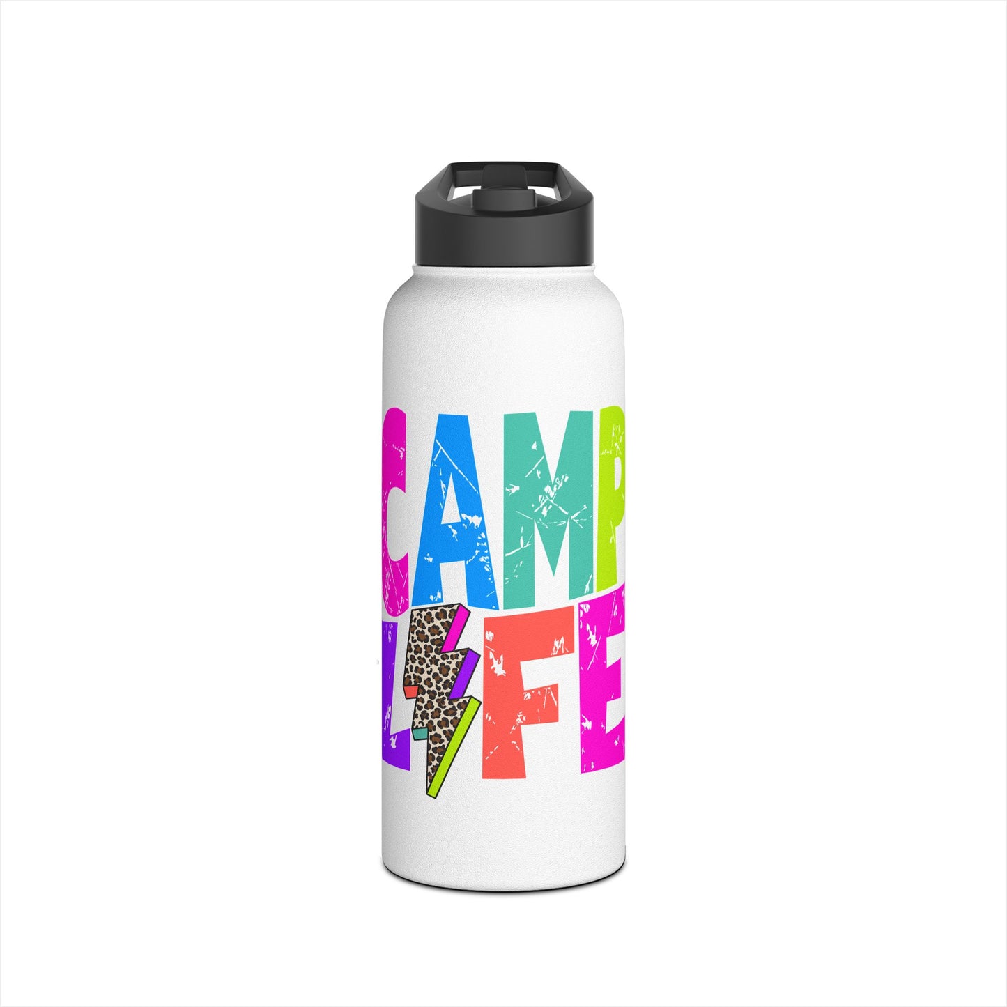 Camp Life Neon Stainless Steel Water Bottle - BLACK