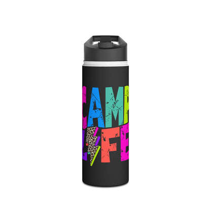 Camp Life Neon Stainless Steel Water Bottle - BLACK