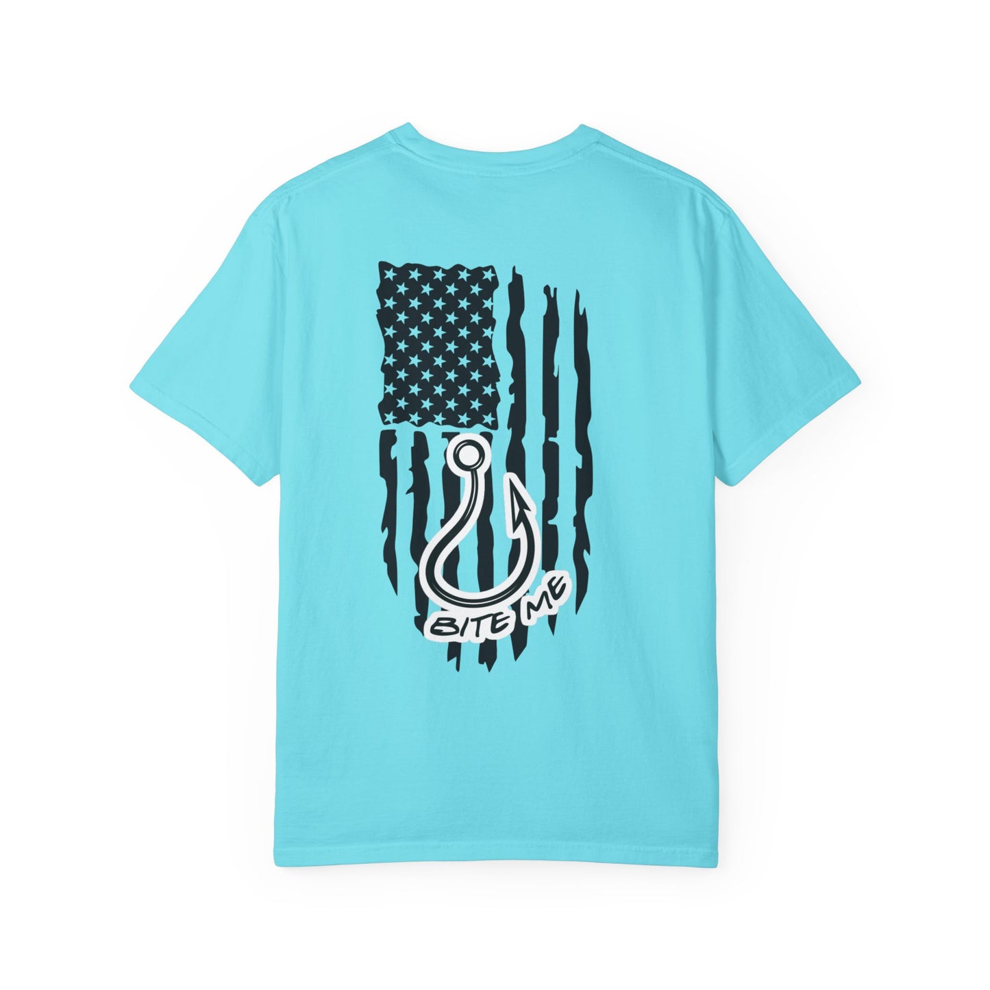 Fishing Hook Flag T-Shirt — "Bite Me" Back Graphic