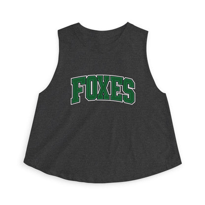 Foxes Crop Top — Women's Athletic Tank Top with Green Collegiate Logo