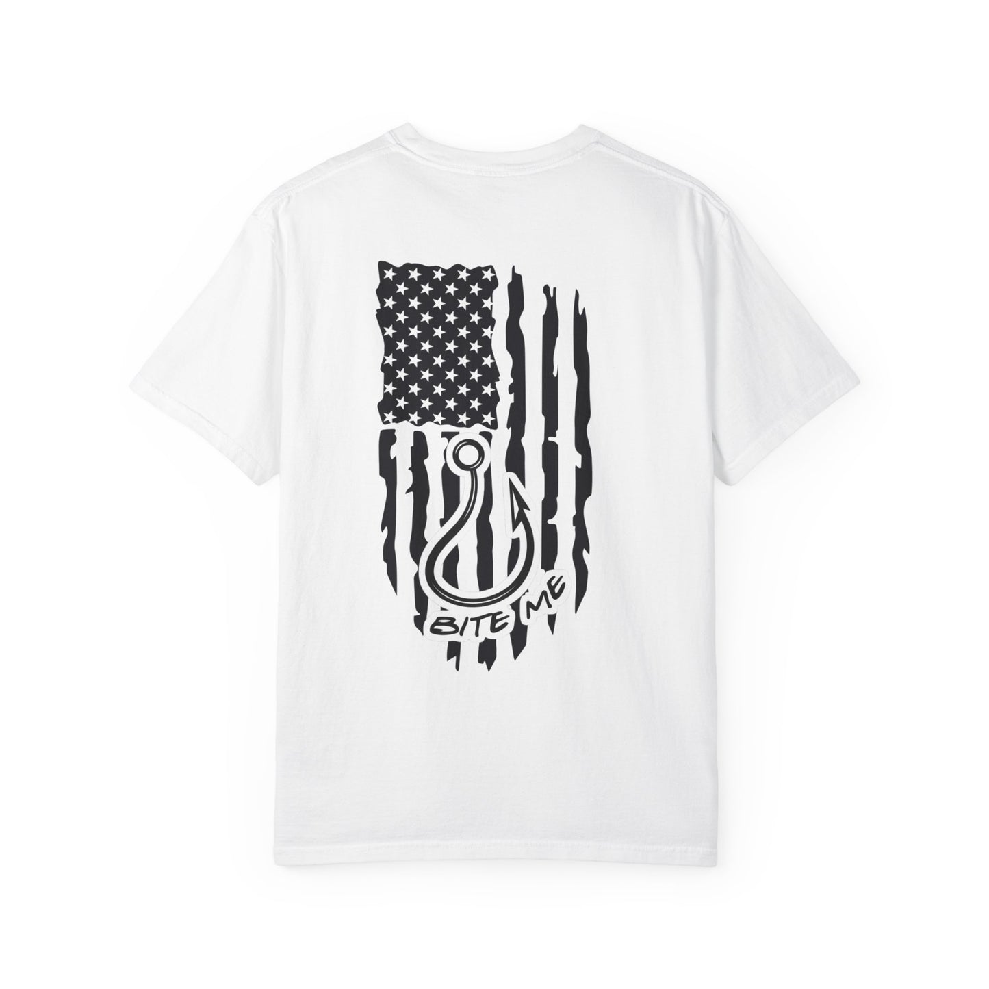Fishing Hook Flag T-Shirt — "Bite Me" Back Graphic