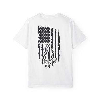 Fishing Hook Flag T-Shirt — "Bite Me" Back Graphic