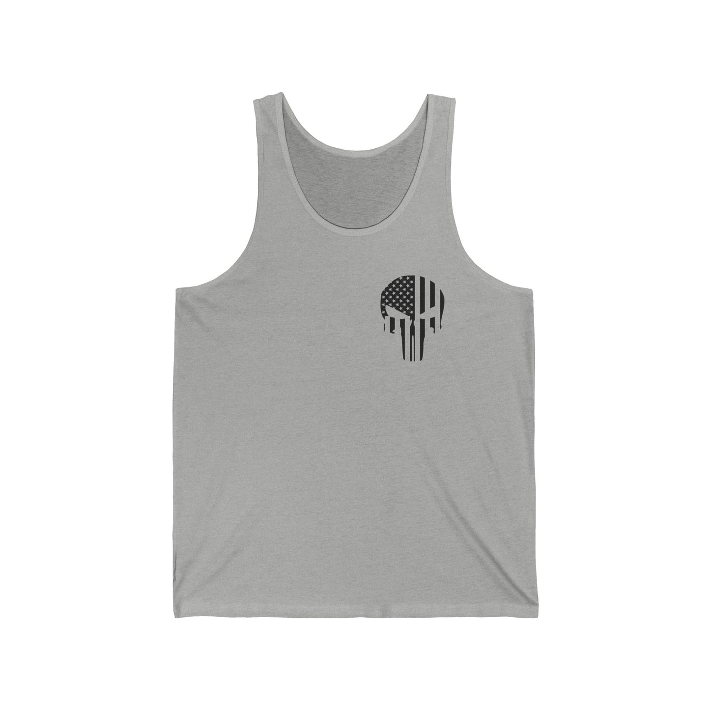American Flag Skull Tank Top — Distressed Patriotic USA Sleeveless Tee
