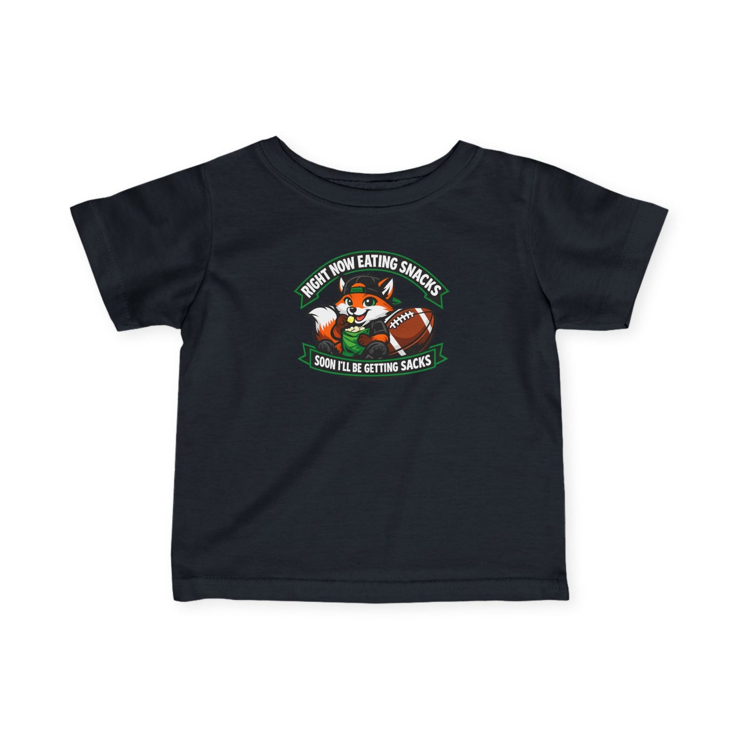 Infant Tee — Cute Football Fox "Right Now Eating Snacks, Soon I'll Be Getting Sacks" Baby Shirt