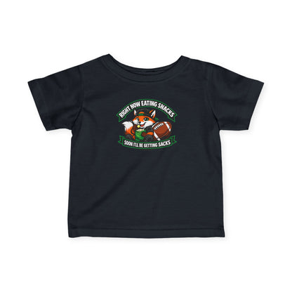 Infant Tee — Cute Football Fox "Right Now Eating Snacks, Soon I'll Be Getting Sacks" Baby Shirt