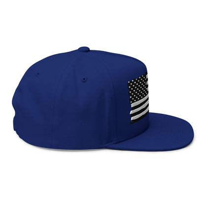 American Flag Flat Bill Cap — Distressed Embroidered USA Snapback