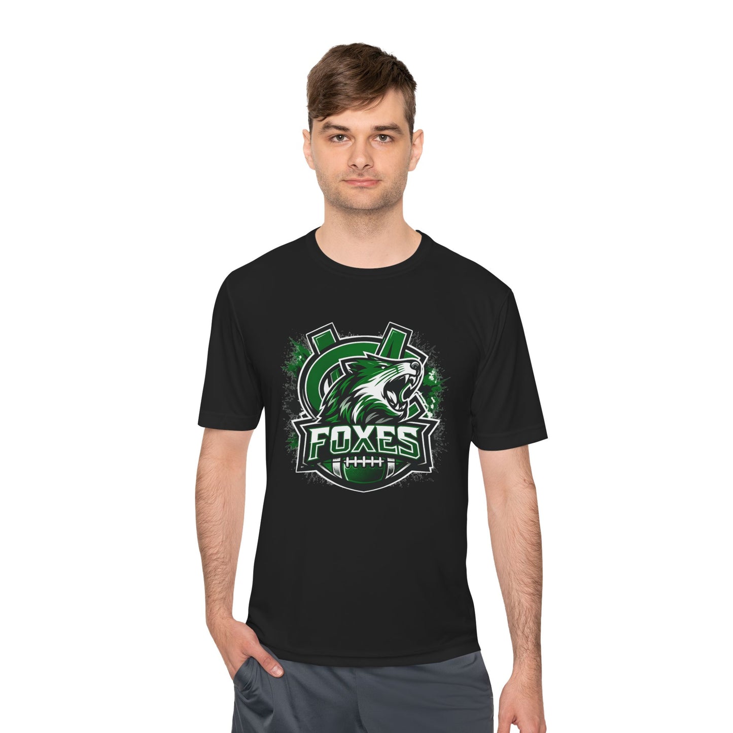 Foxes Sports Logo Tee — Green Grunge Football Team Shirt