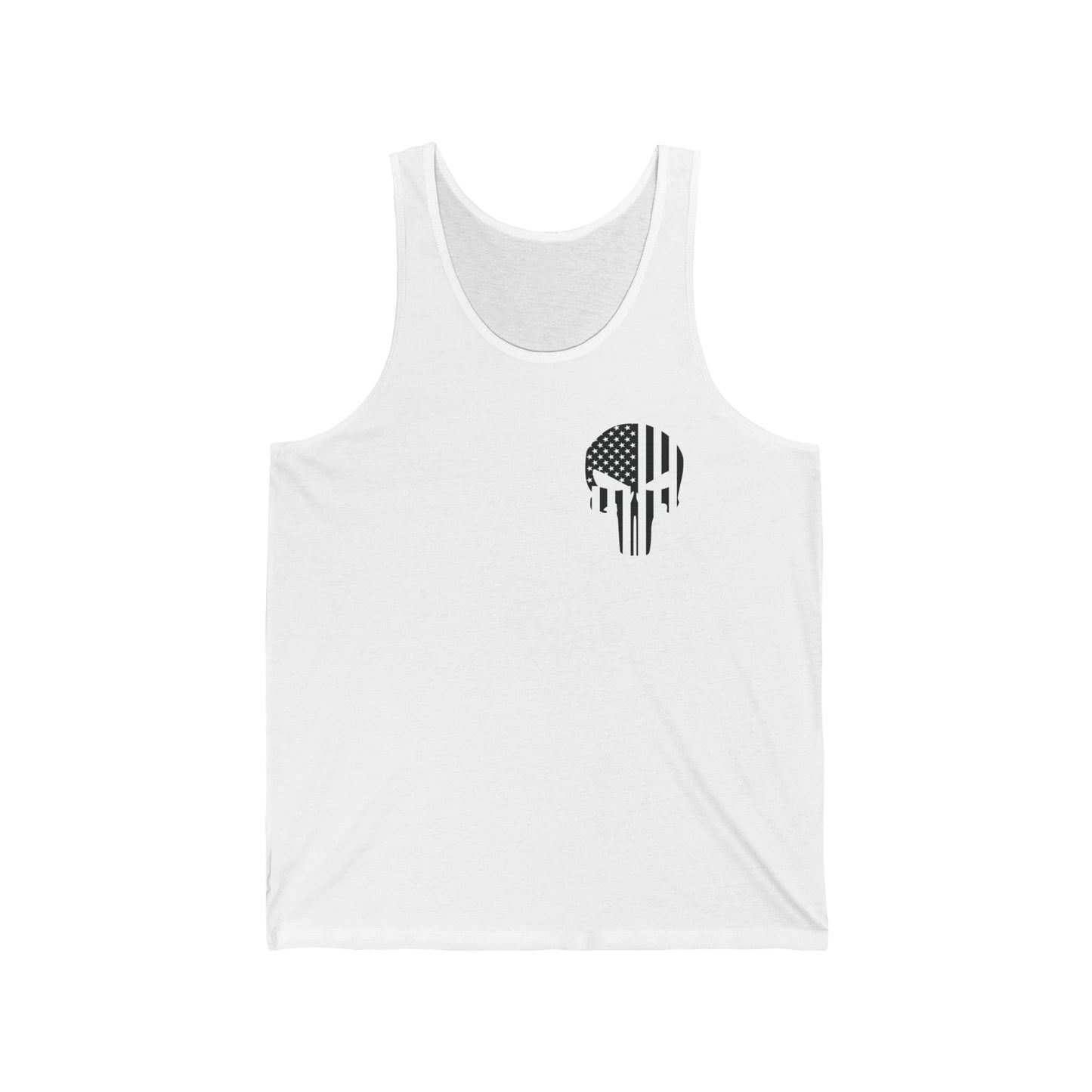 American Flag Skull Tank Top — Distressed Patriotic USA Sleeveless Tee