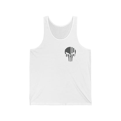 American Flag Skull Tank Top — Distressed Patriotic USA Sleeveless Tee