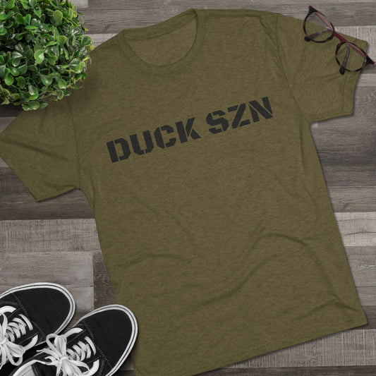 Duck SZN Tee — Camouflage Stamp Text Hunting Shirt for Duck Season