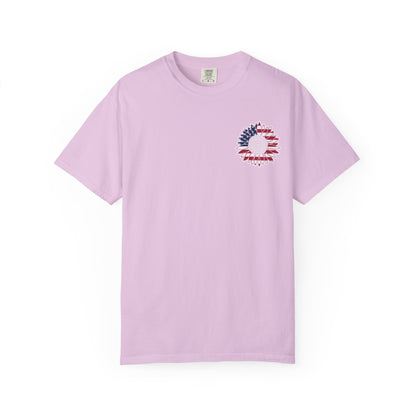 American Flag Messy Bun & Sunglasses with Patriotic Sunflower Back Tee