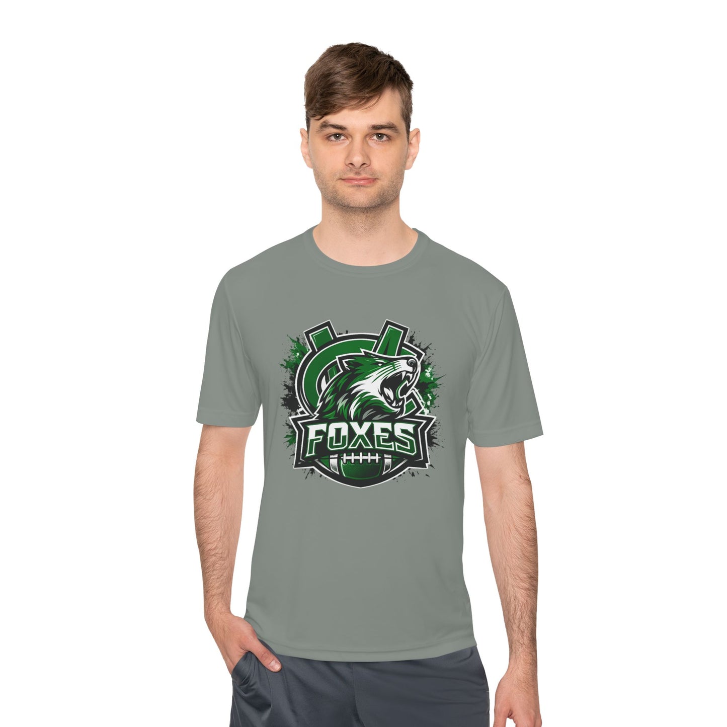 Foxes Sports Logo Tee — Green Grunge Football Team Shirt