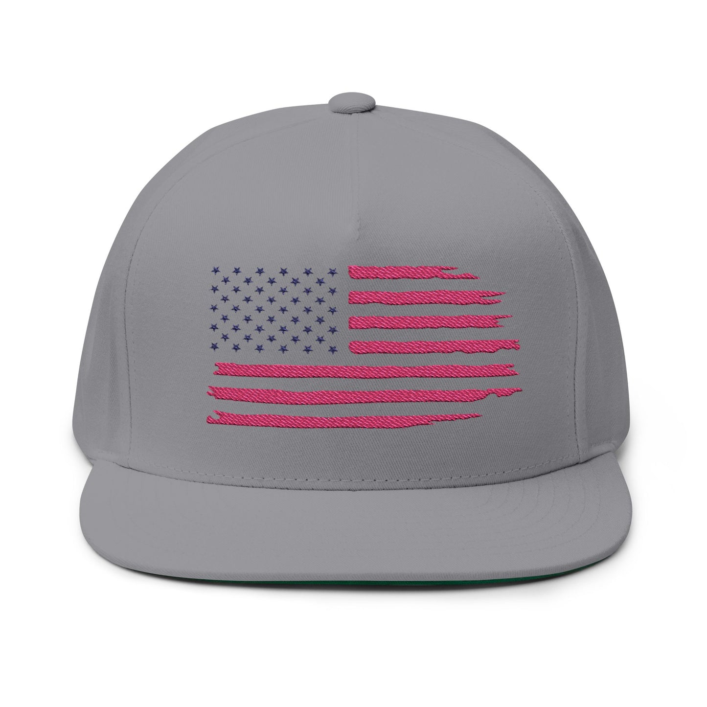 Embroidered USA Sketch Flag Flat Bill Cap