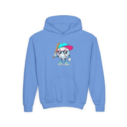 Youth Double Sided Baseball Hoodie — Colorful Dripping Ball & Cool Batter Graphic